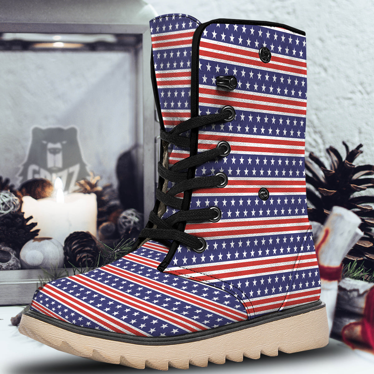 Striped USA Print Pattern Snow Boots-grizzshop