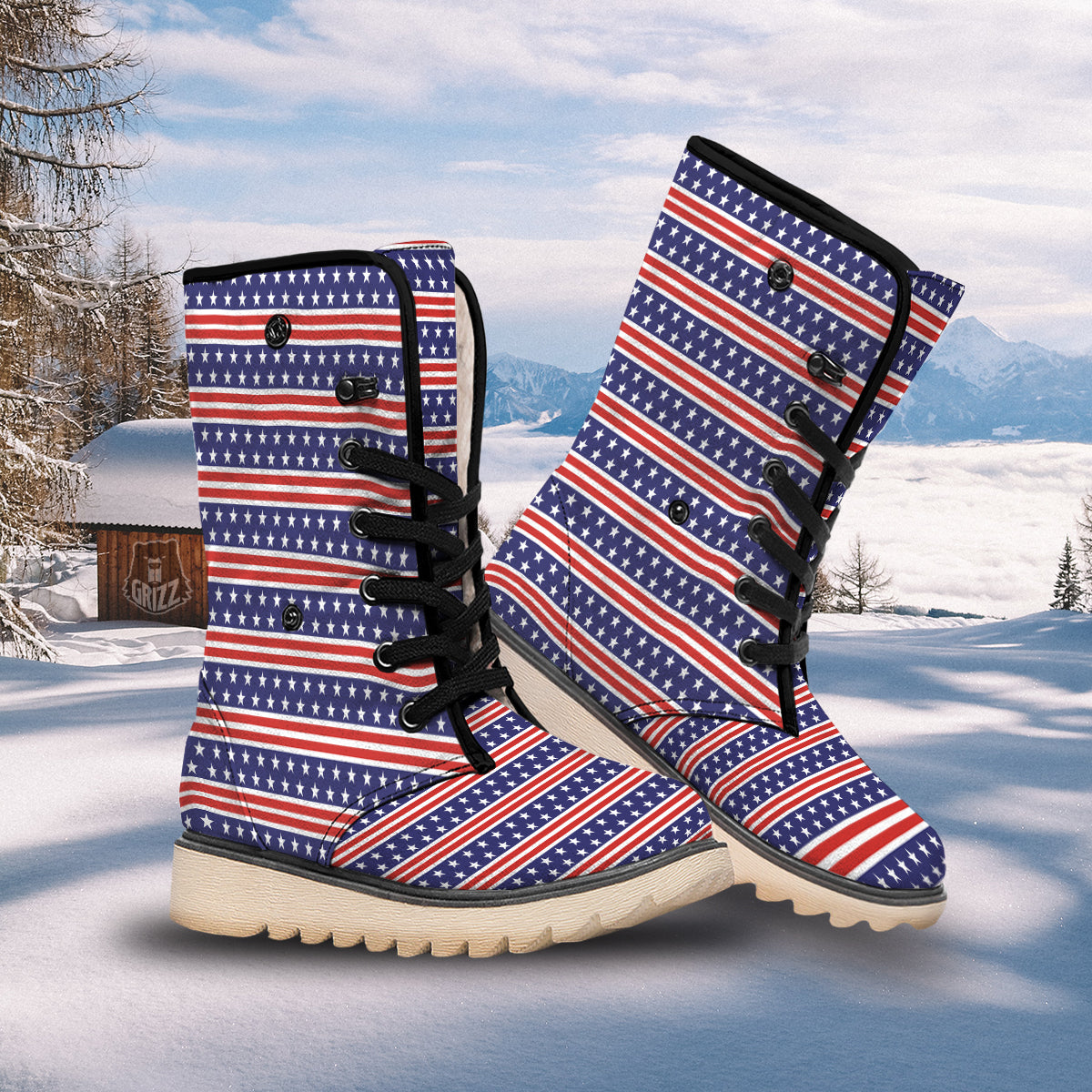 Striped USA Print Pattern Snow Boots-grizzshop