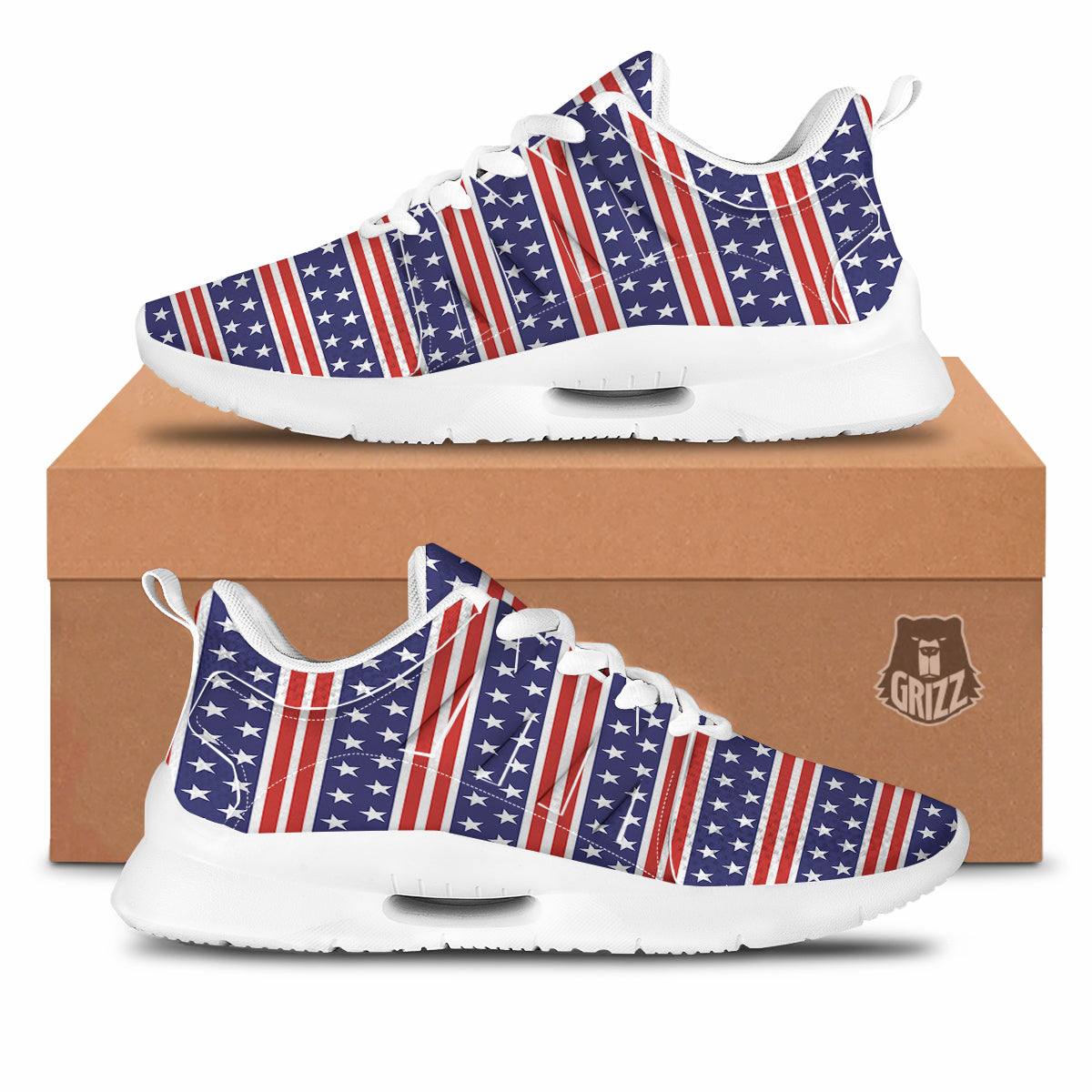 Striped USA Print Pattern Tennis Shoes-grizzshop