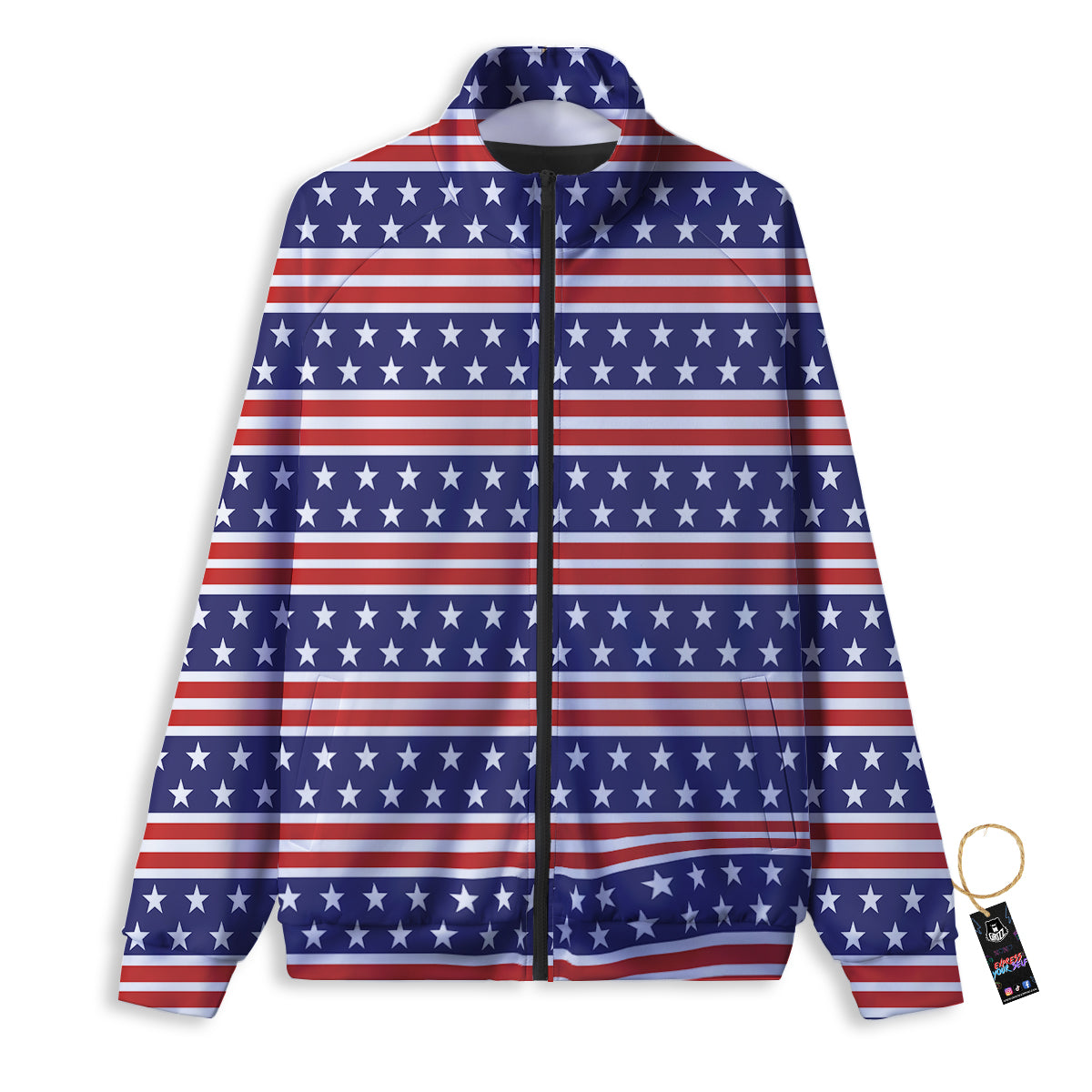 Striped USA Print Pattern Track Jacket-grizzshop