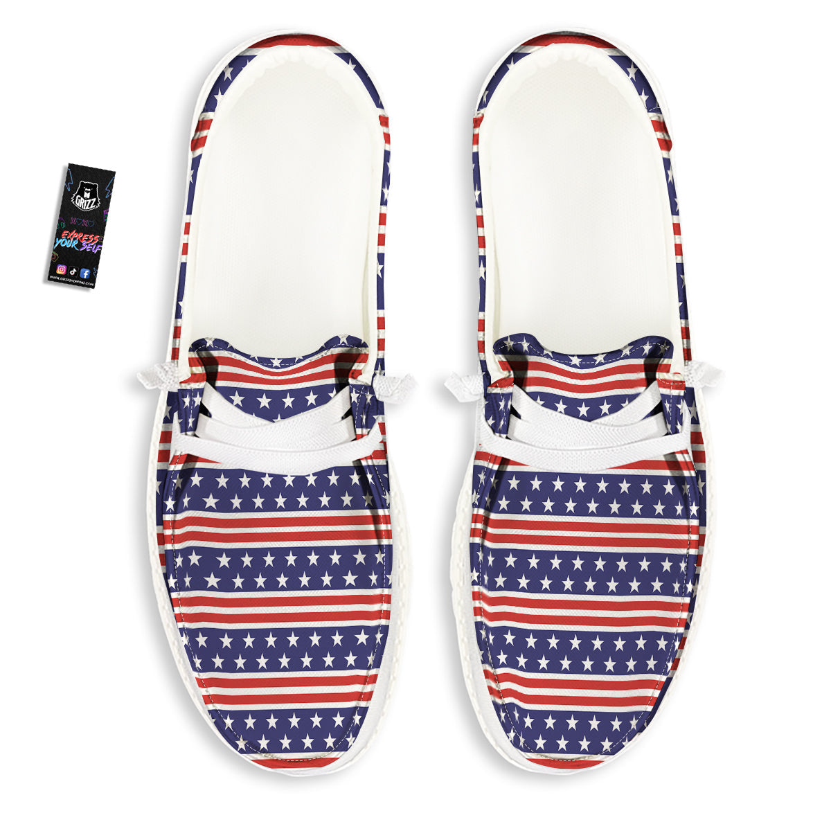 Striped USA Print Pattern White Loafers-grizzshop