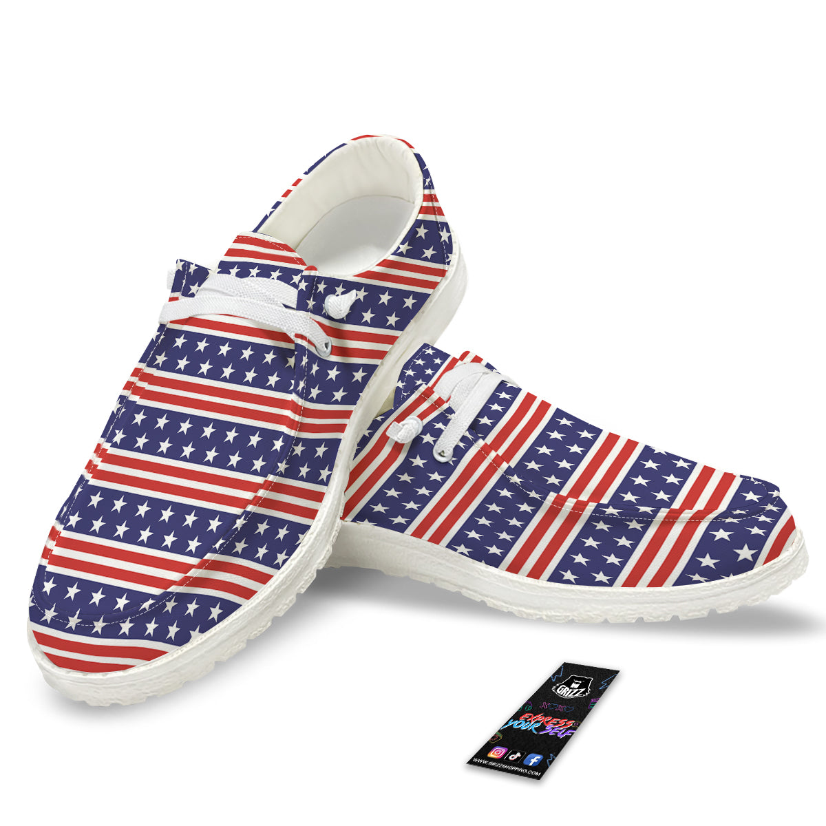 Striped USA Print Pattern White Loafers-grizzshop