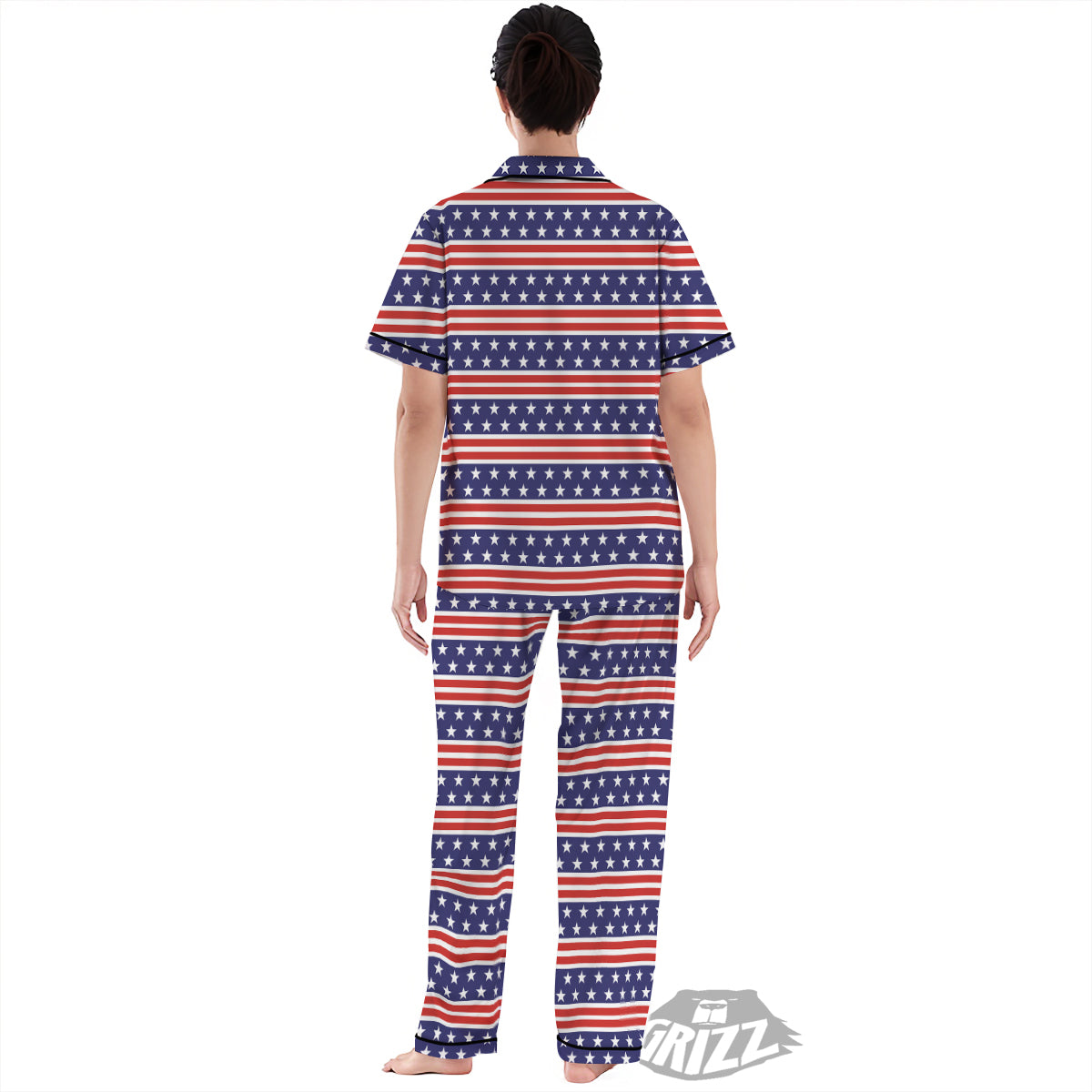 Striped USA Print Pattern Women's Pajamas Set-grizzshop