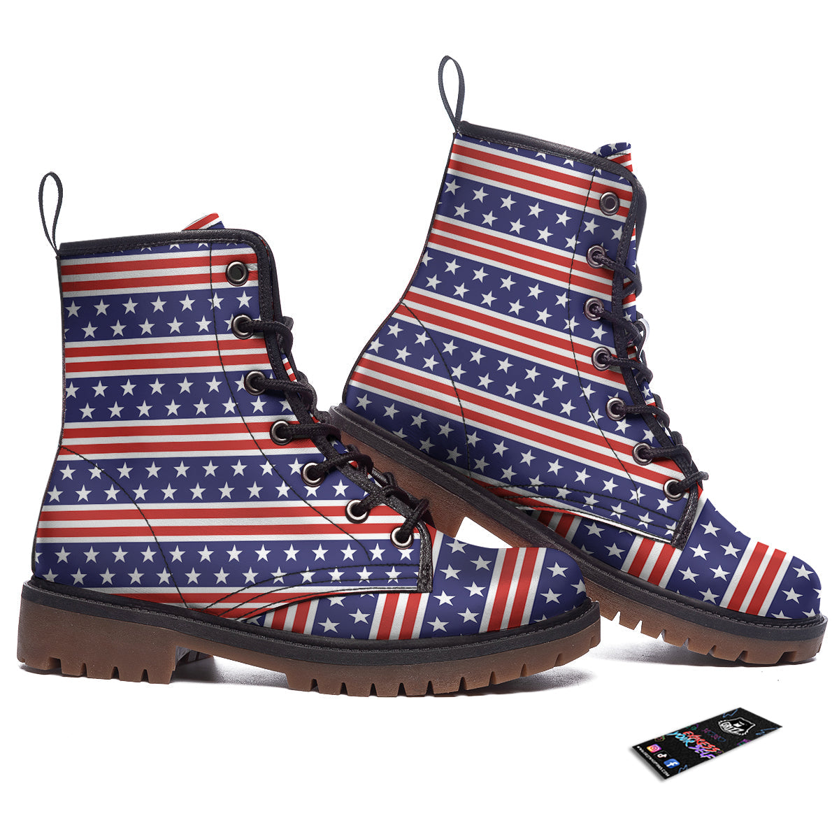 Striped USA Print Pattern Work Boots-grizzshop