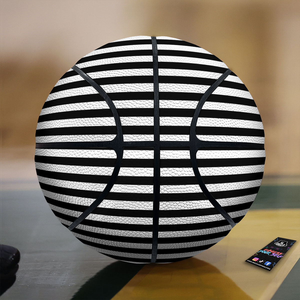 Striped White And Black Print Pattern Basketball