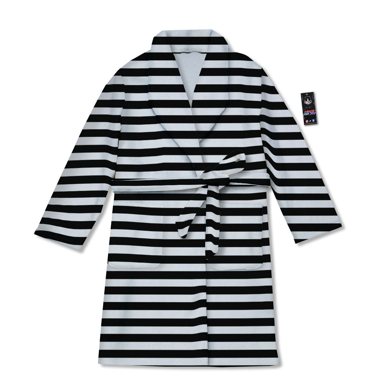 Striped White And Black Print Pattern Bathrobe-grizzshop