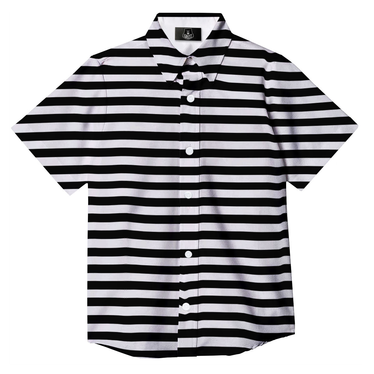 Striped White And Black Print Pattern Button Up Shirt-grizzshop