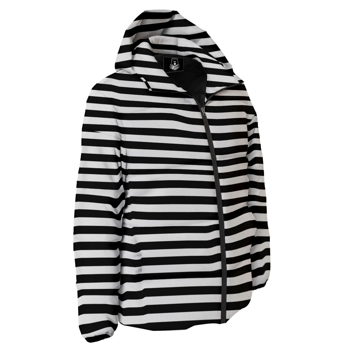 Striped White And Black Print Pattern Down Jacket-grizzshop