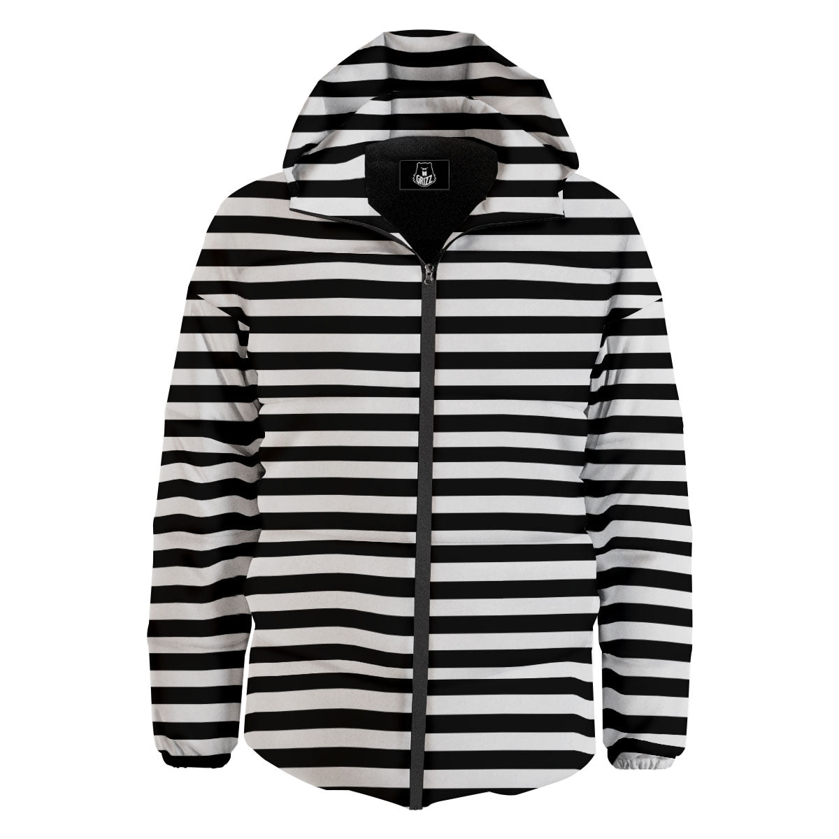 Striped White And Black Print Pattern Down Jacket-grizzshop