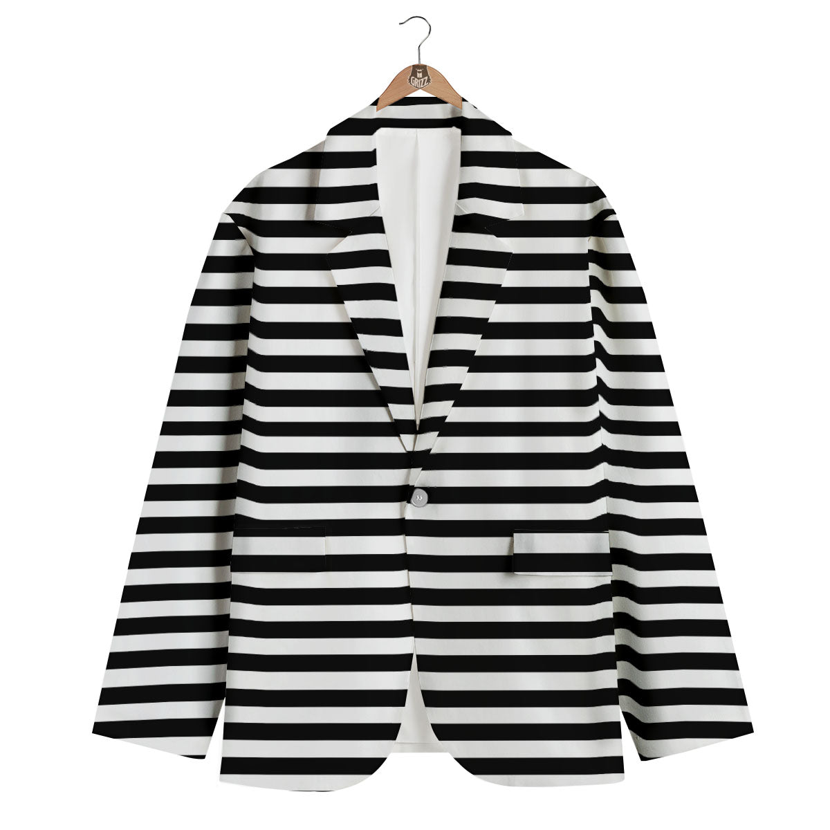 Striped White And Black Print Pattern Men's Blazer-grizzshop