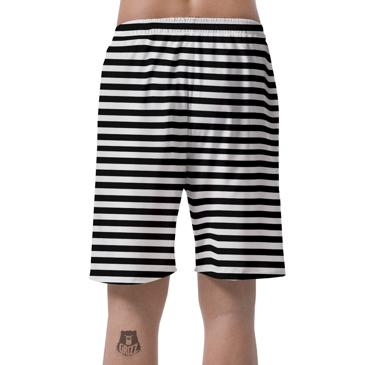 Striped White And Black Print Pattern Men's Shorts-grizzshop