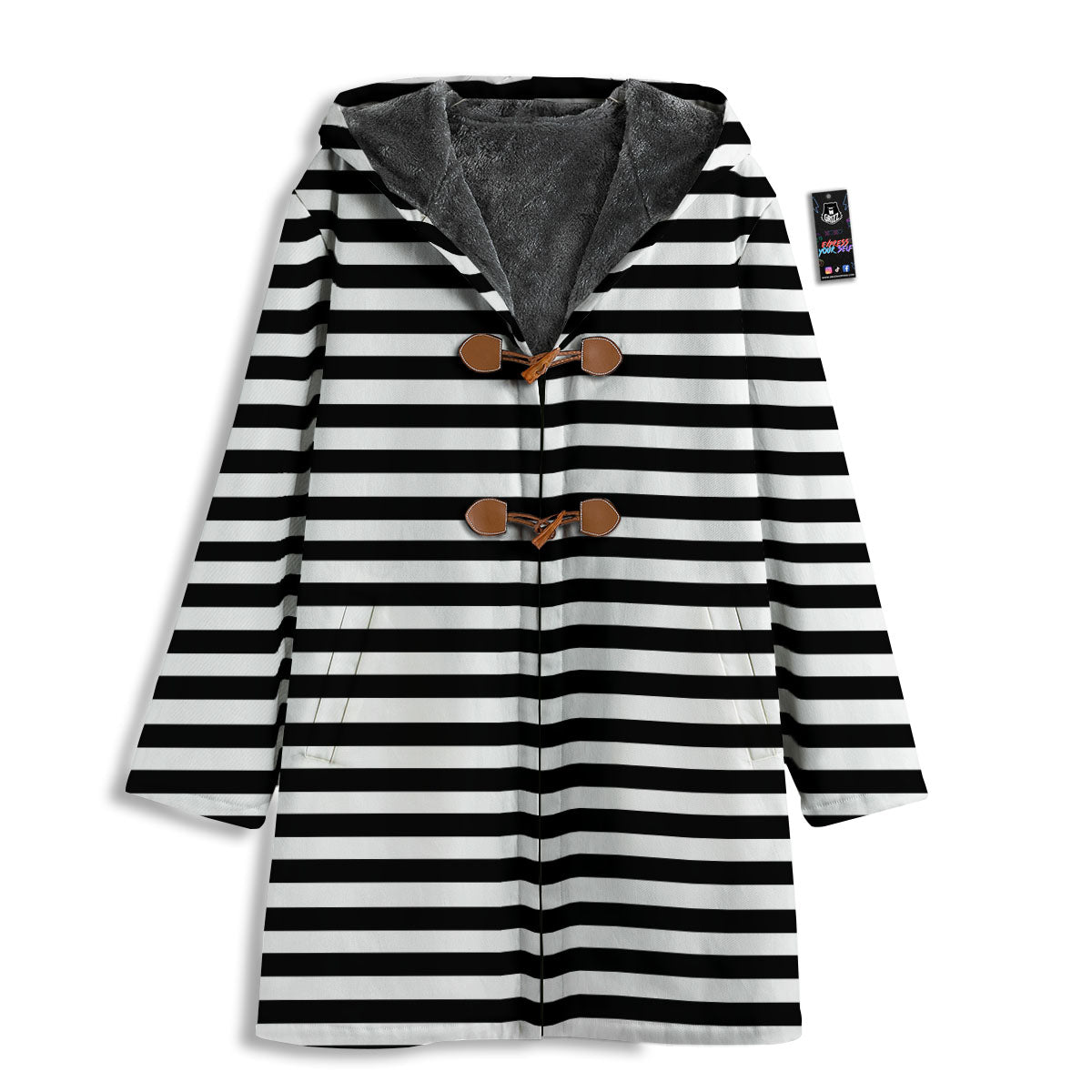 Striped White And Black Print Pattern Men's Windbreaker Jacket-grizzshop