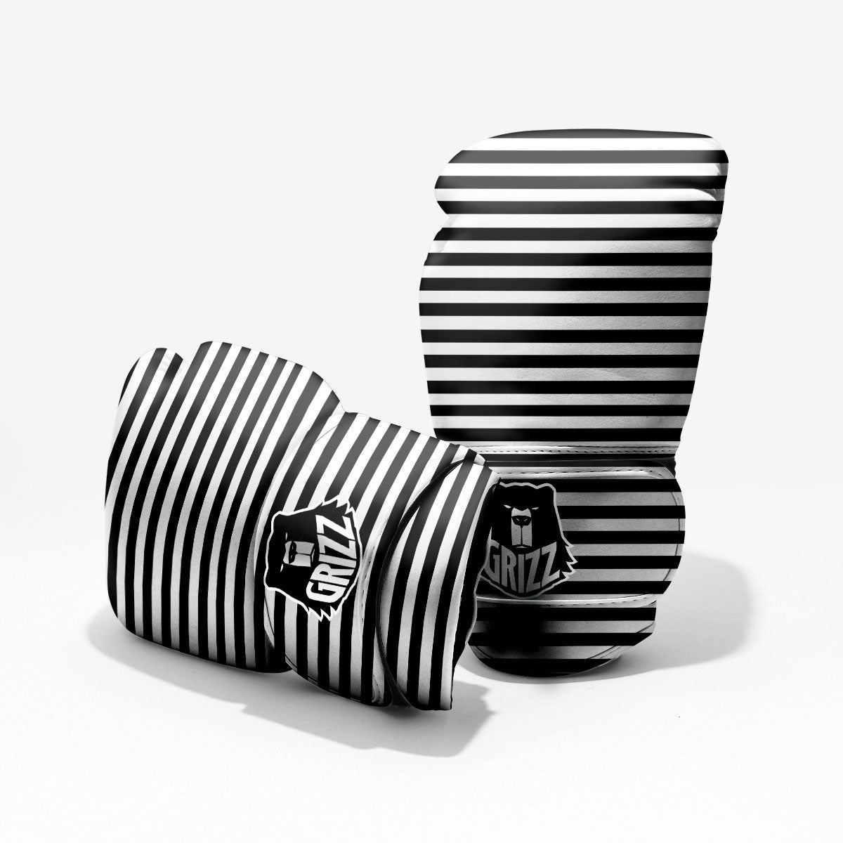 Striped White And Black Print Pattern Pro Boxing Glove