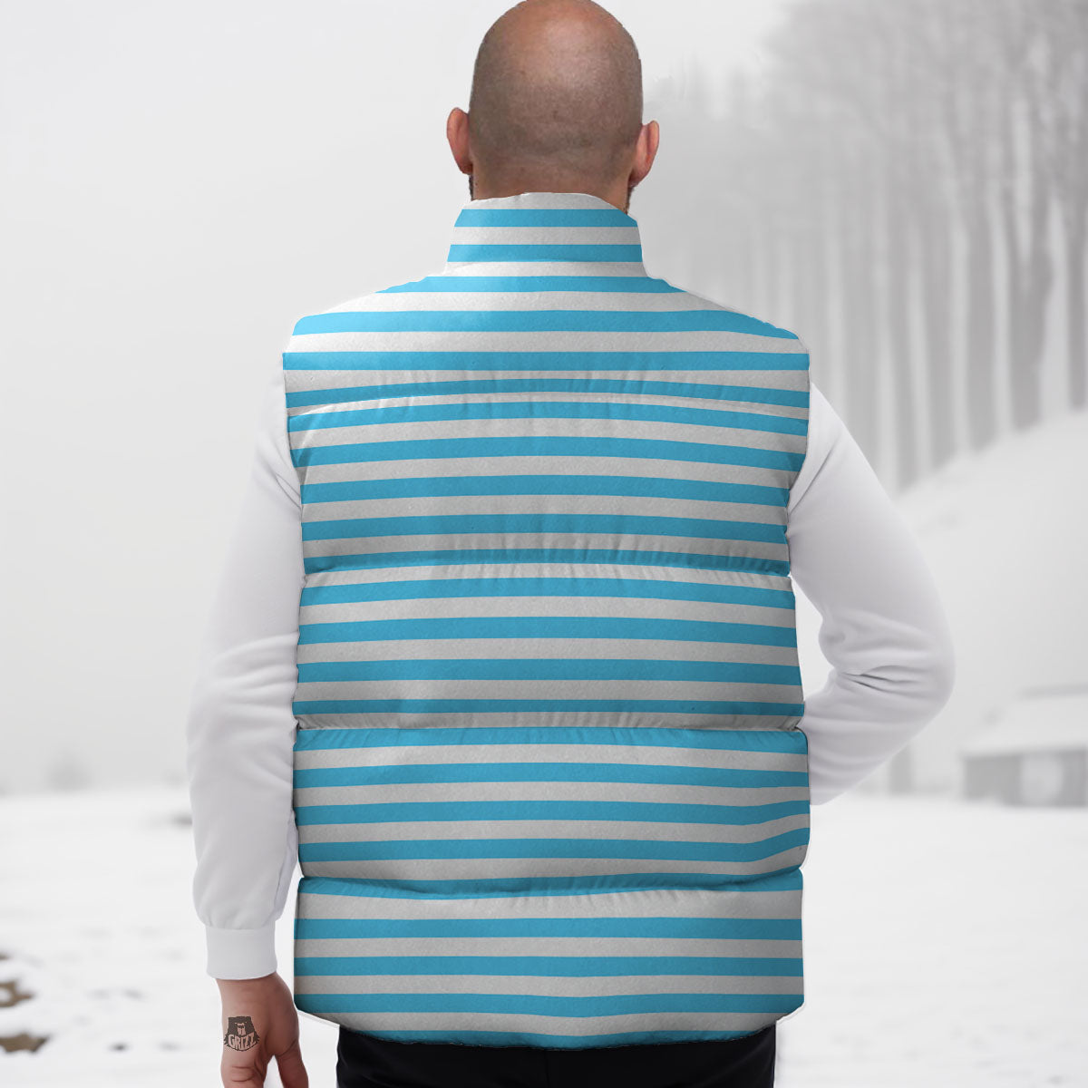 Striped White And Blue Print Pattern Down Vest