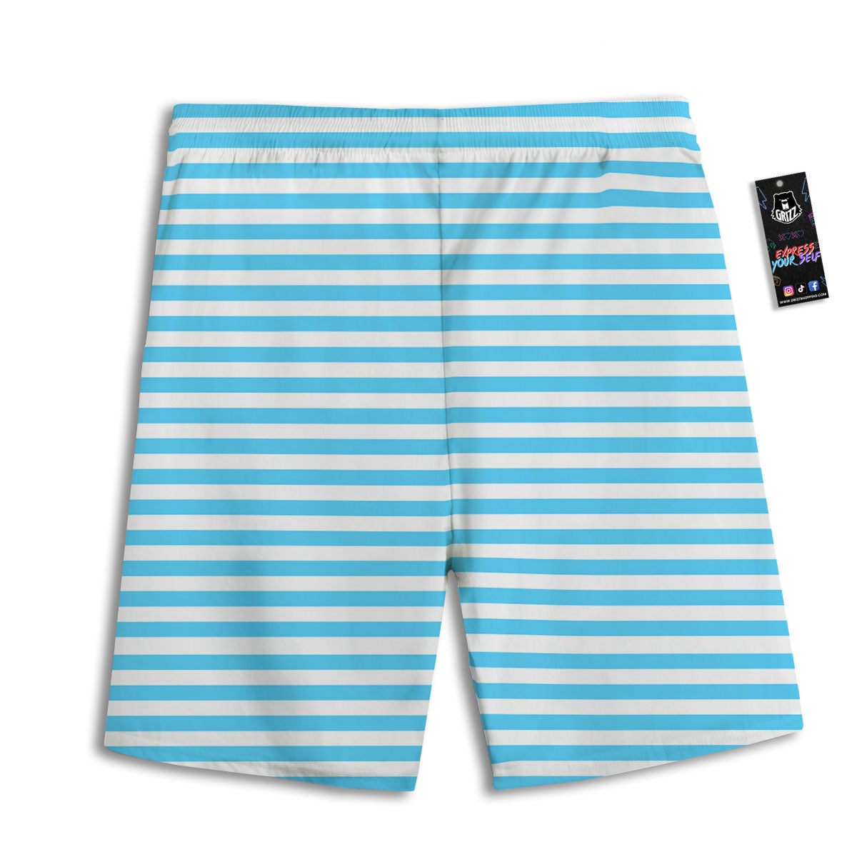 Striped White And Blue Print Pattern Men's Athletic Shorts