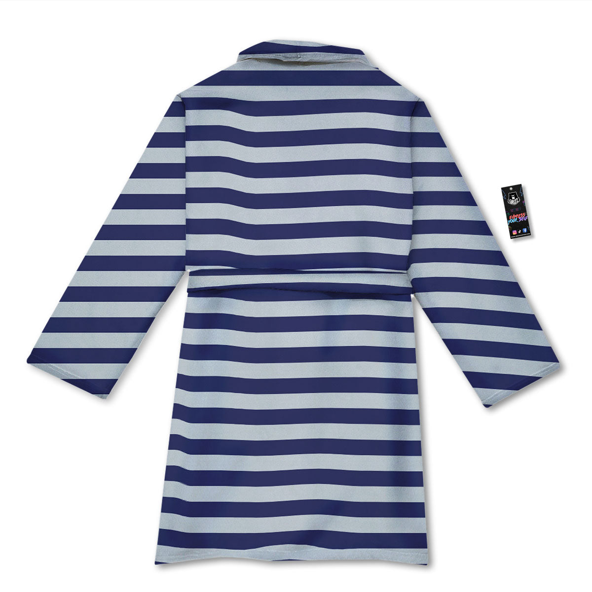 Striped White And Navy Print Pattern Bathrobe-grizzshop