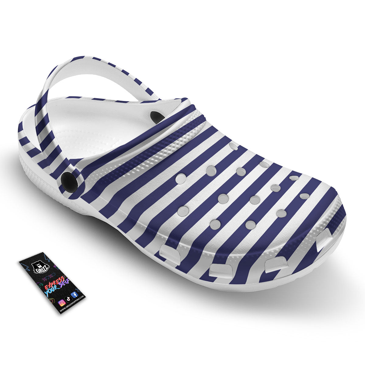 Striped White And Navy Print Pattern Clog-grizzshop