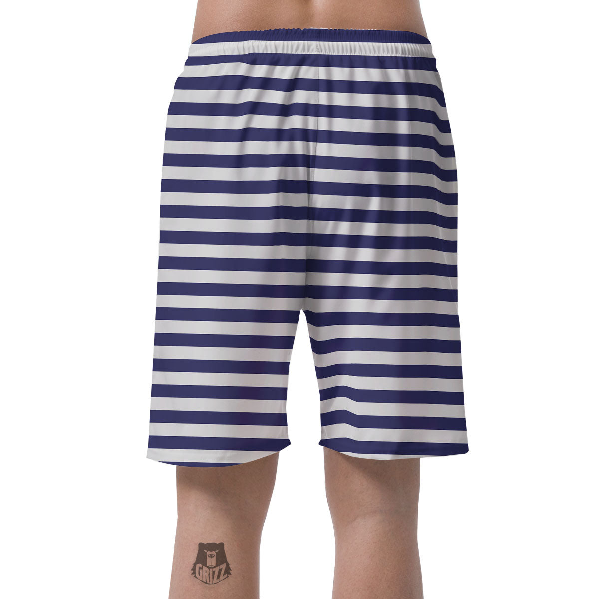 Striped White And Navy Print Pattern Men's Shorts-grizzshop