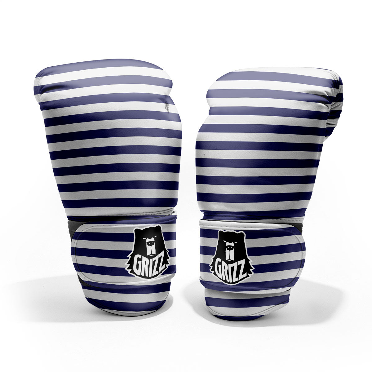 Striped White And Navy Print Pattern Pro Boxing Glove