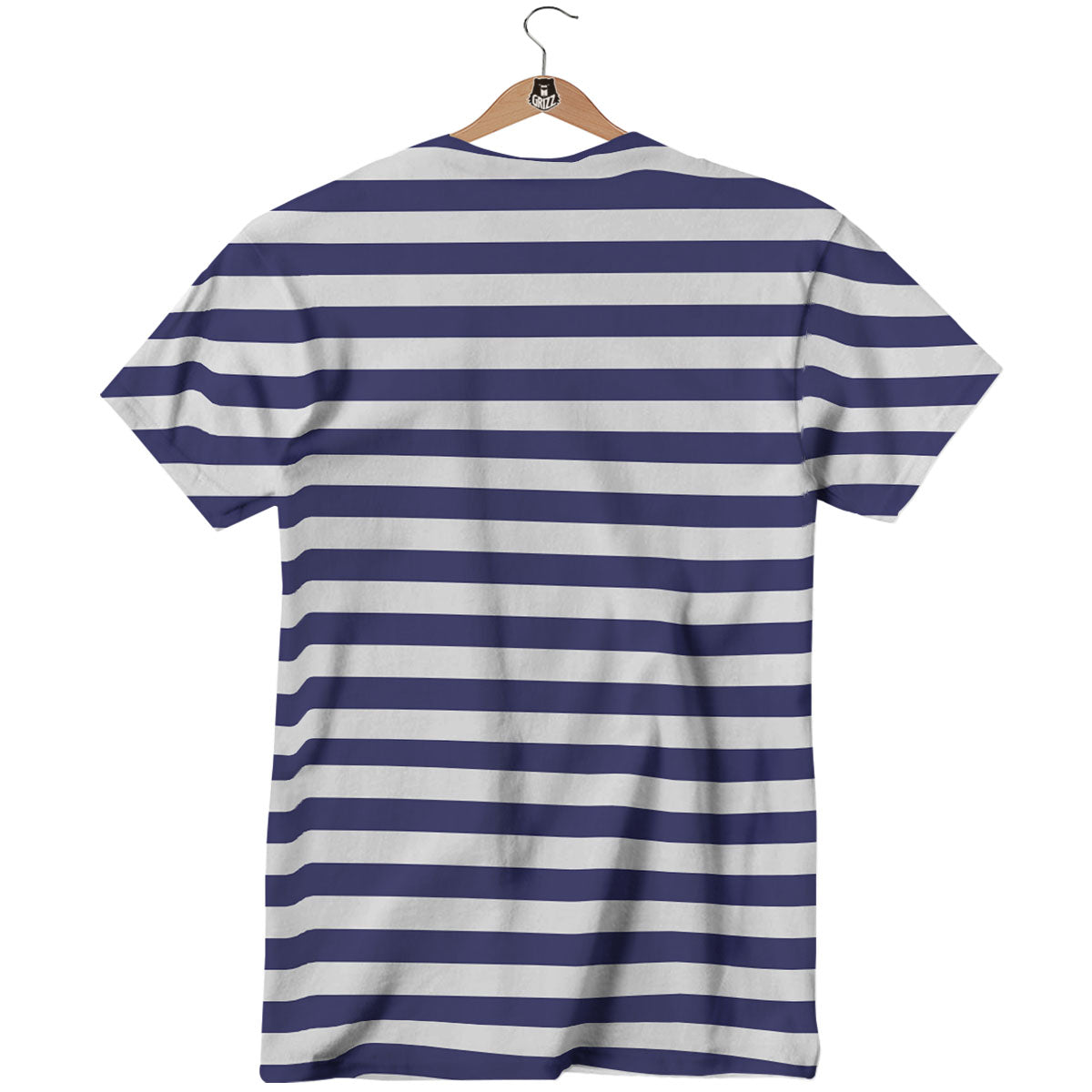 Striped White And Navy Print Pattern T-Shirt-grizzshop