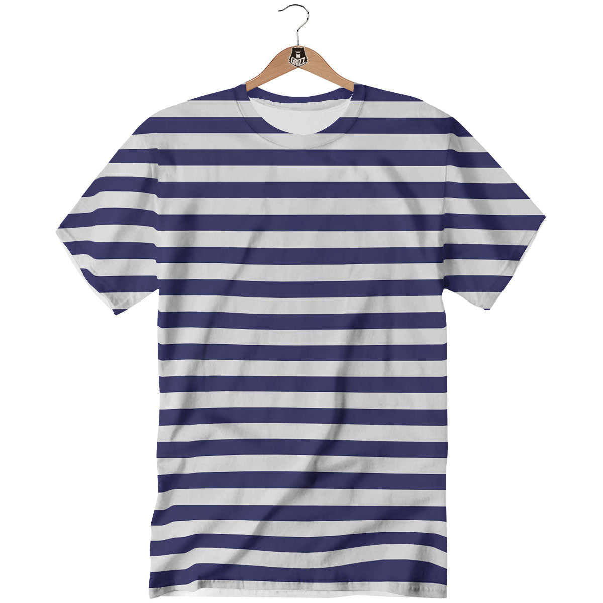 Striped White And Navy Print Pattern T-Shirt-grizzshop