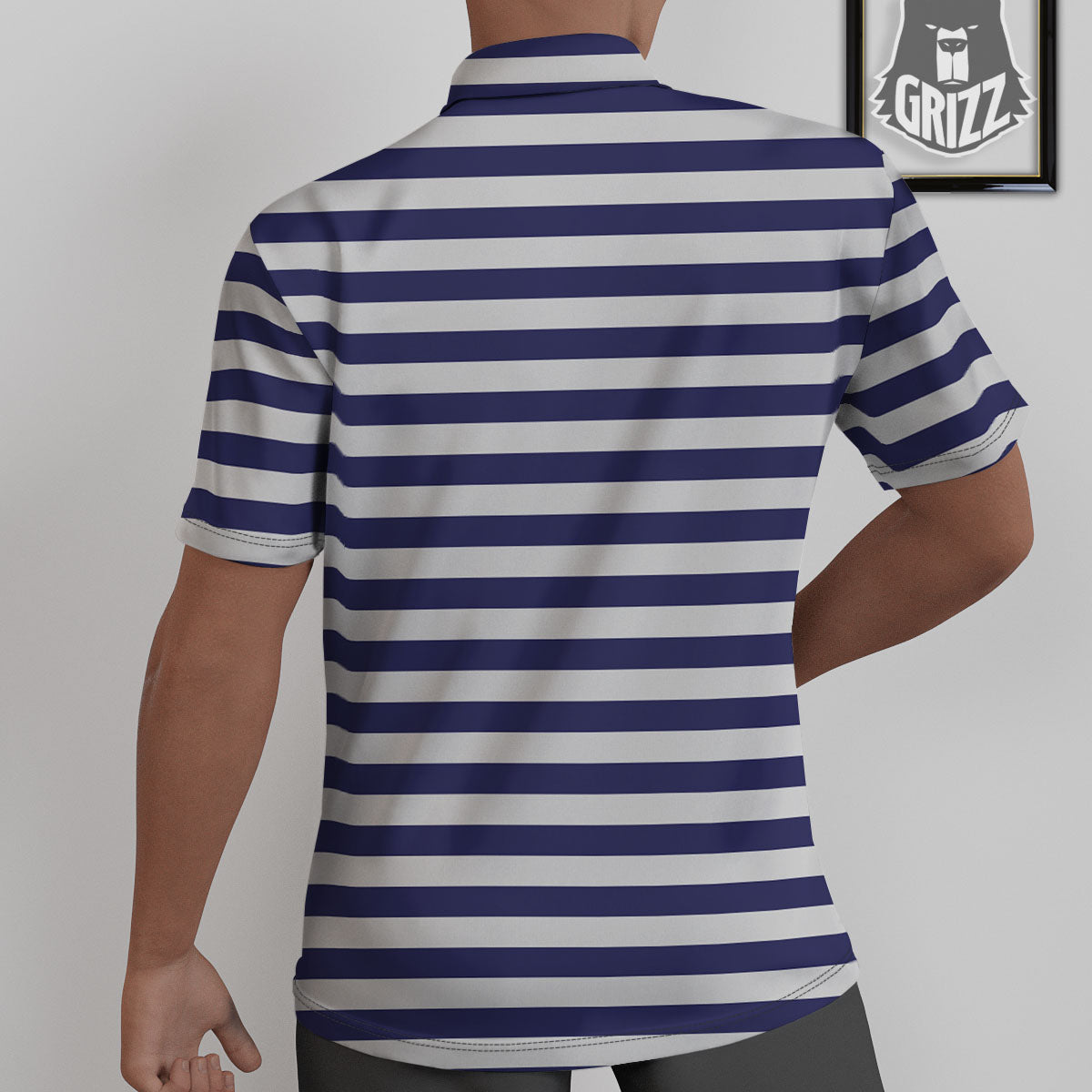 Striped White And Navy Print Pattern Untucked Shirts-grizzshop