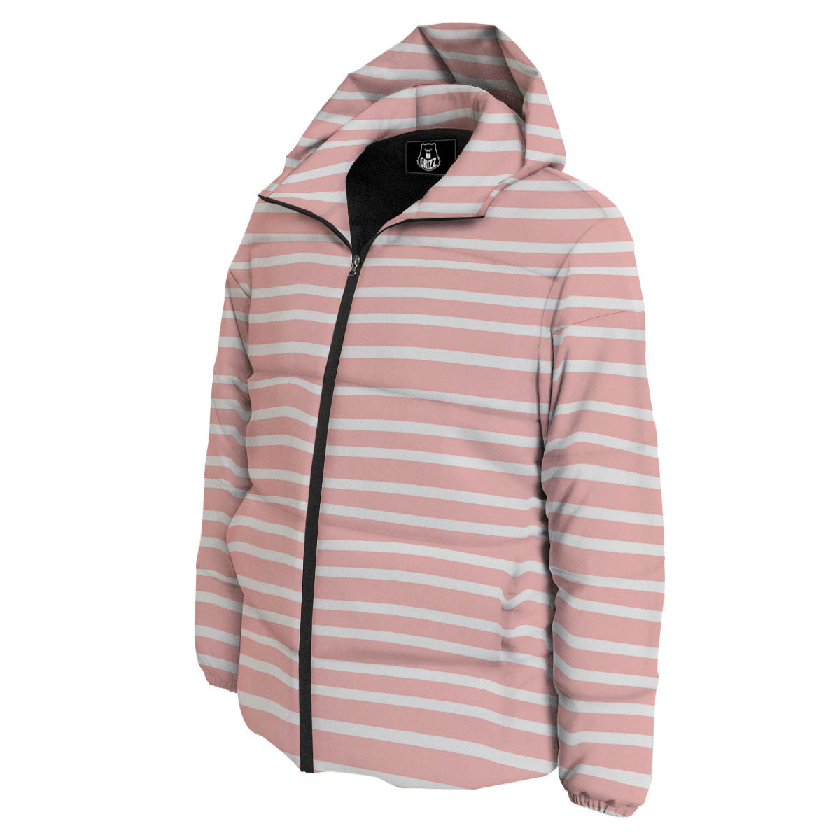 Striped White And Pink Print Pattern Down Jacket-grizzshop