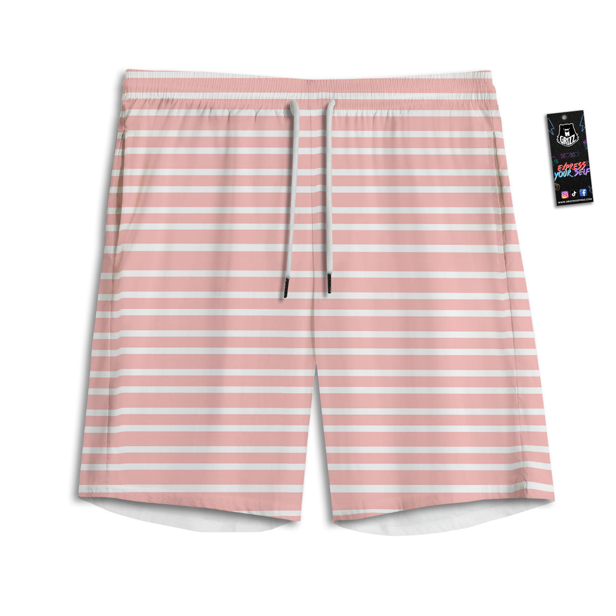 Striped White And Pink Print Pattern Men's Athletic Shorts