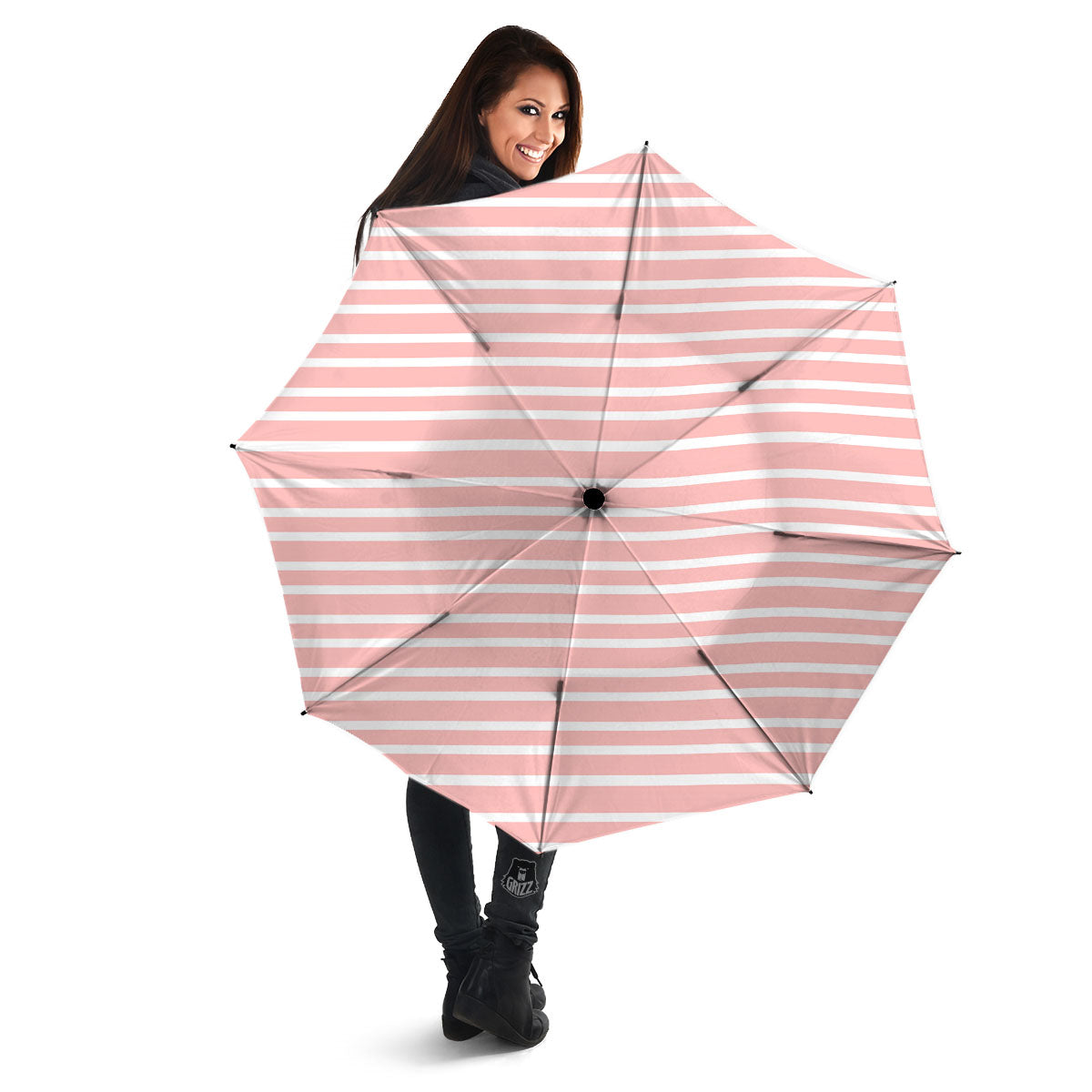 Striped White And Pink Print Pattern Umbrella-grizzshop
