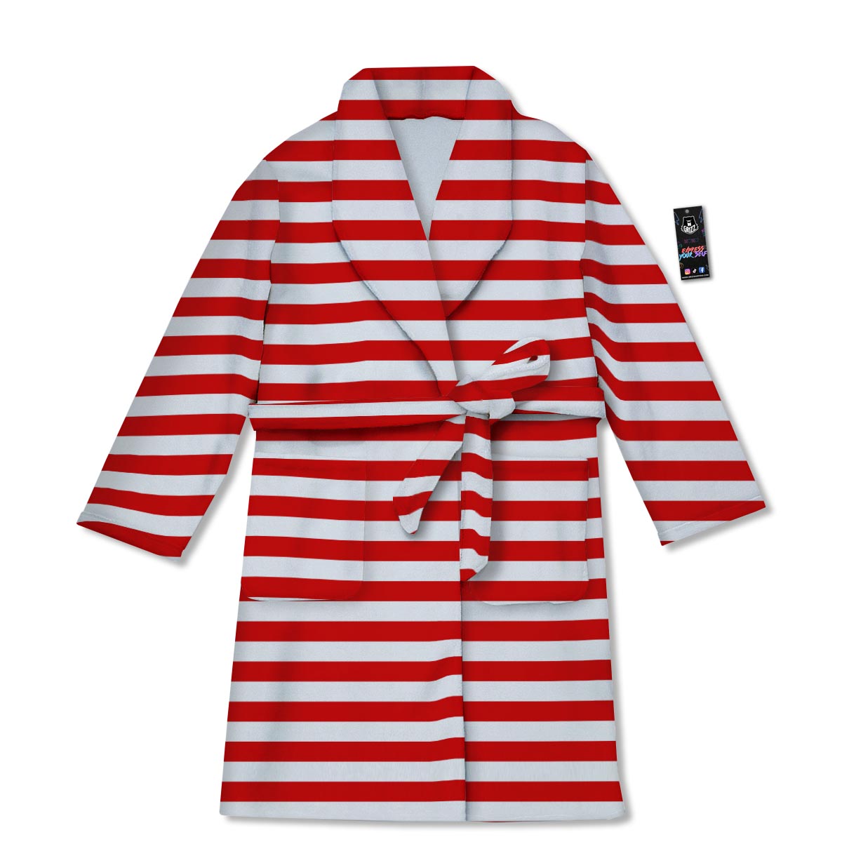 Striped White And Red Print Pattern Bathrobe-grizzshop