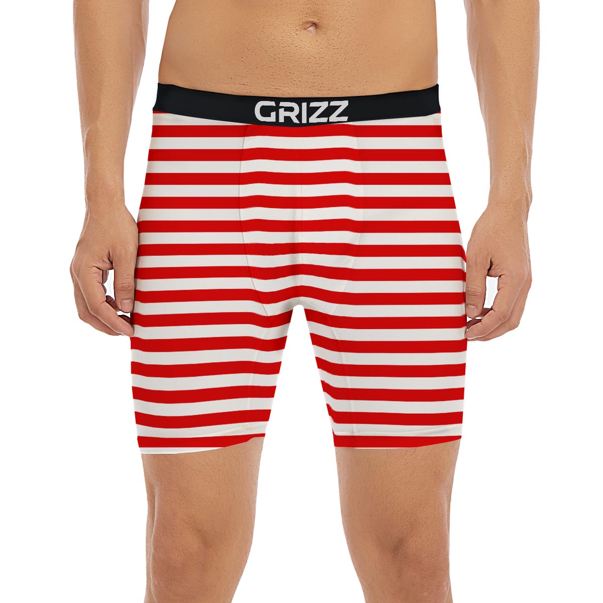 Striped White And Red Print Pattern Boxer Briefs-grizzshop