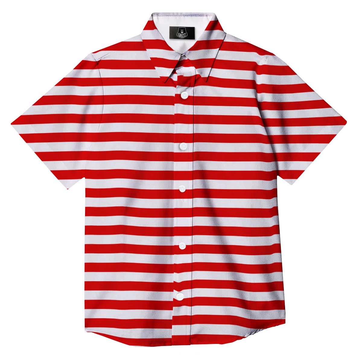 Striped White And Red Print Pattern Button Up Shirt-grizzshop