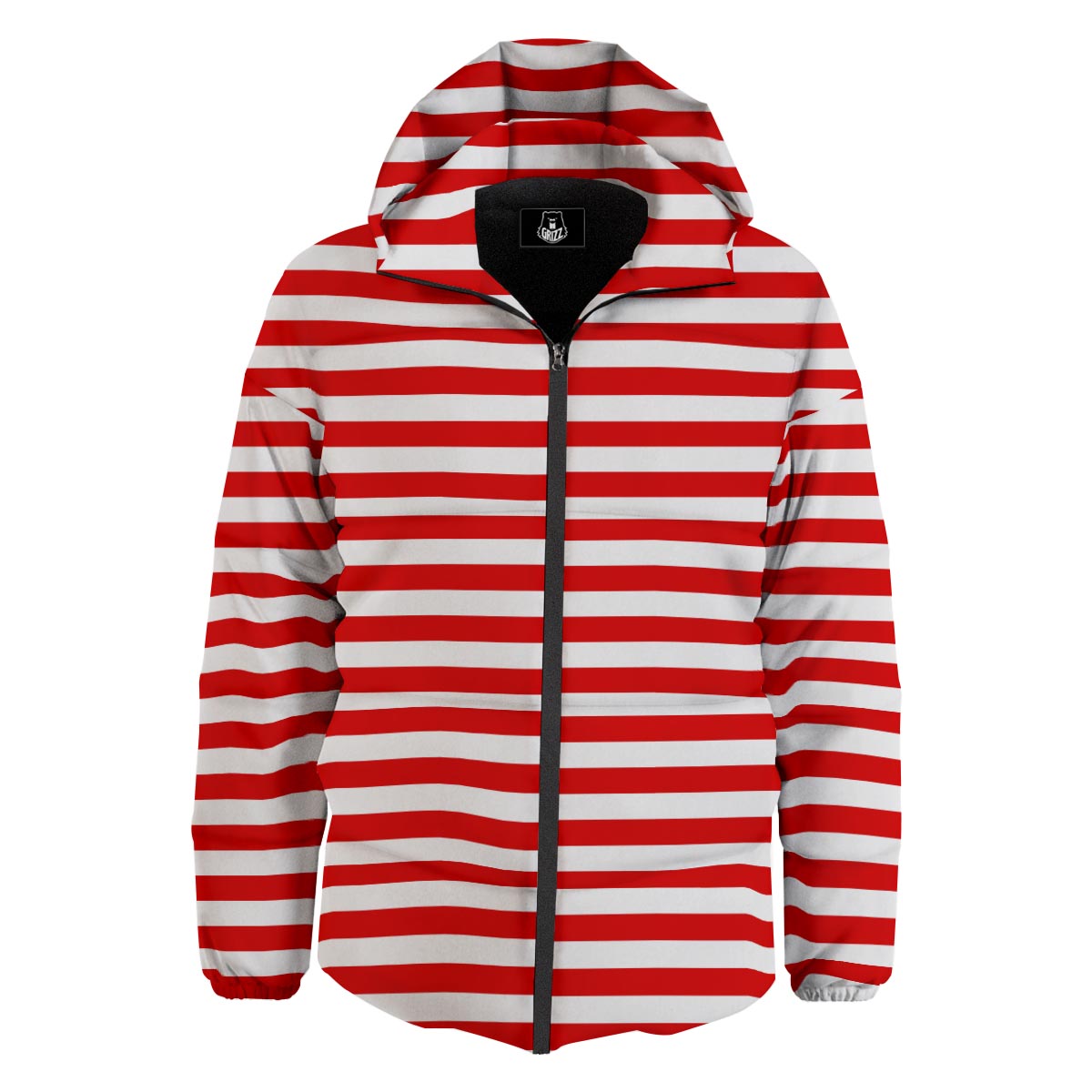 Striped White And Red Print Pattern Down Jacket-grizzshop