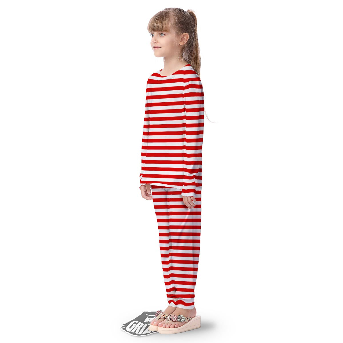 Striped White And Red Print Pattern Kid's Pajamas-grizzshop