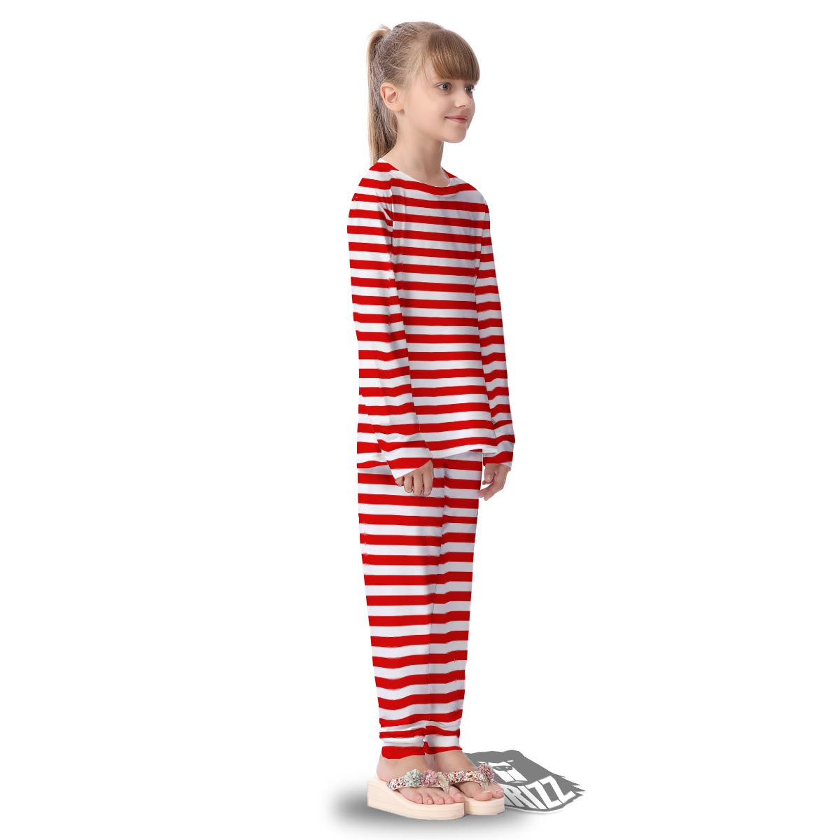 Striped White And Red Print Pattern Kid's Pajamas-grizzshop