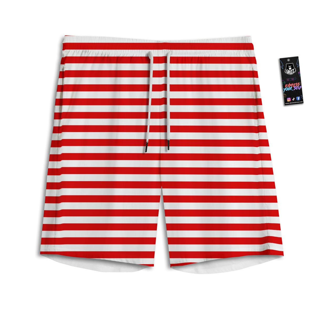 Striped White And Red Print Pattern Men's Athletic Shorts
