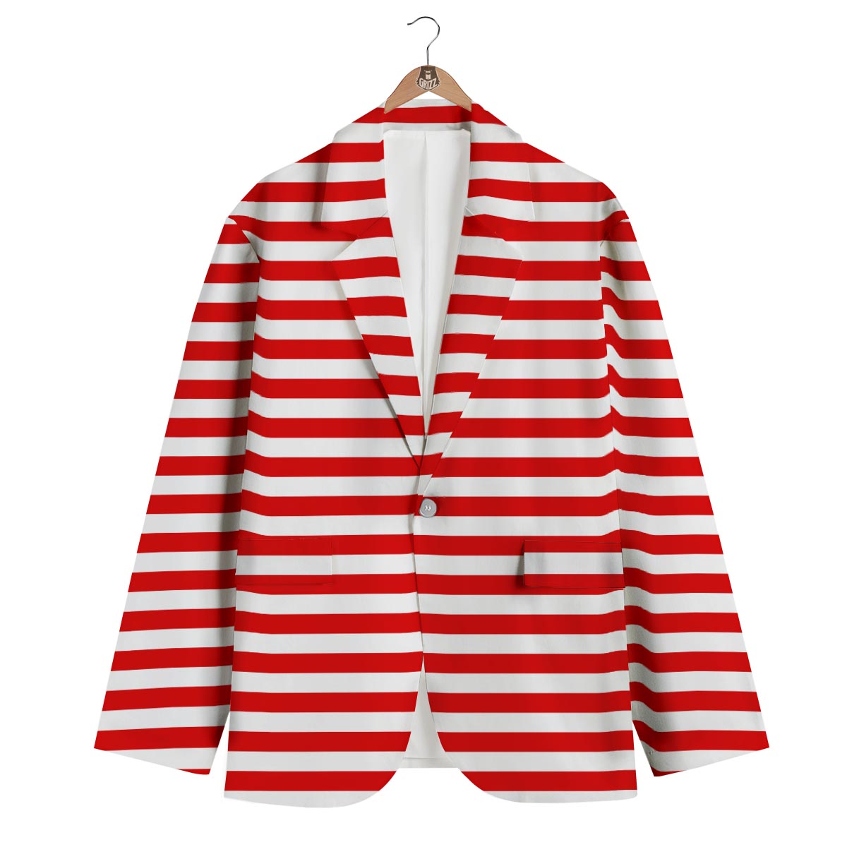 Striped White And Red Print Pattern Men's Blazer-grizzshop