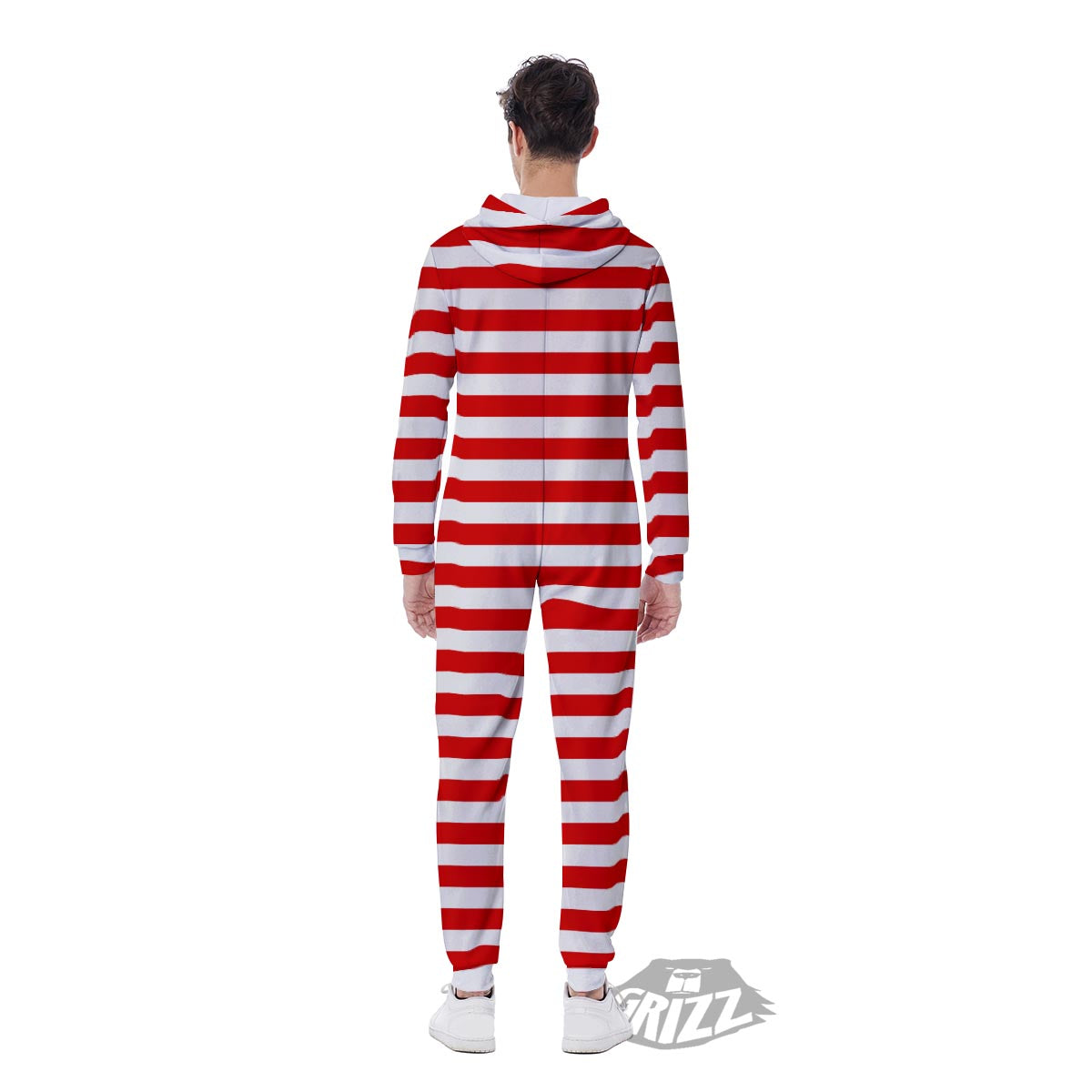 Striped White And Red Print Pattern Men's Jumpsuit-grizzshop