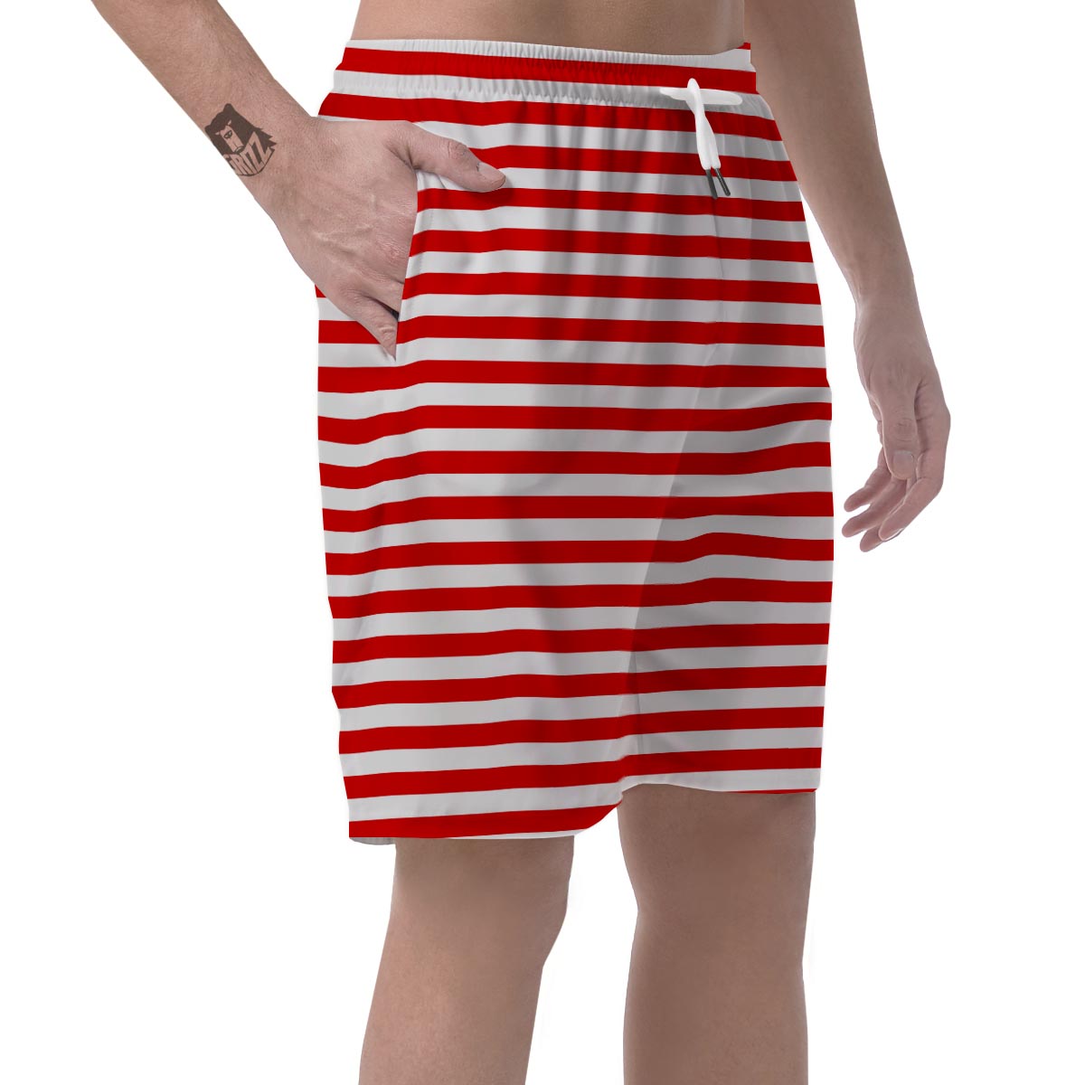 Striped White And Red Print Pattern Men's Shorts-grizzshop