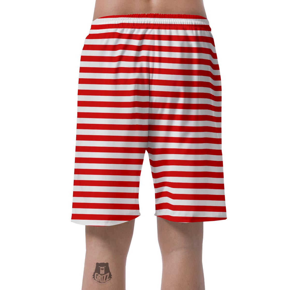 Striped White And Red Print Pattern Men's Shorts-grizzshop