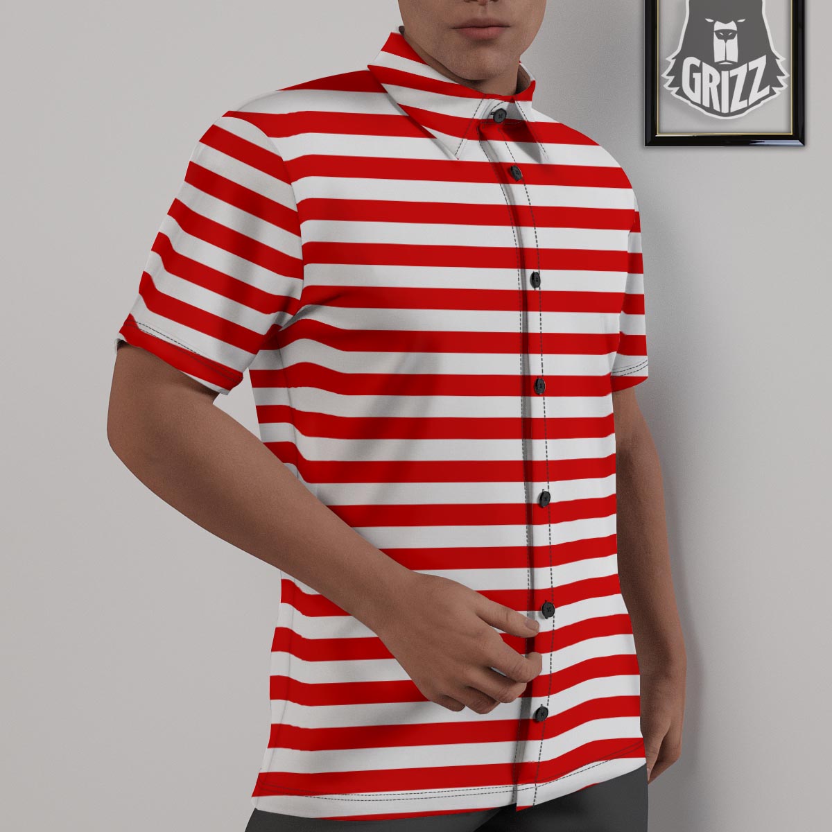 Striped White And Red Print Pattern Untucked Shirts-grizzshop