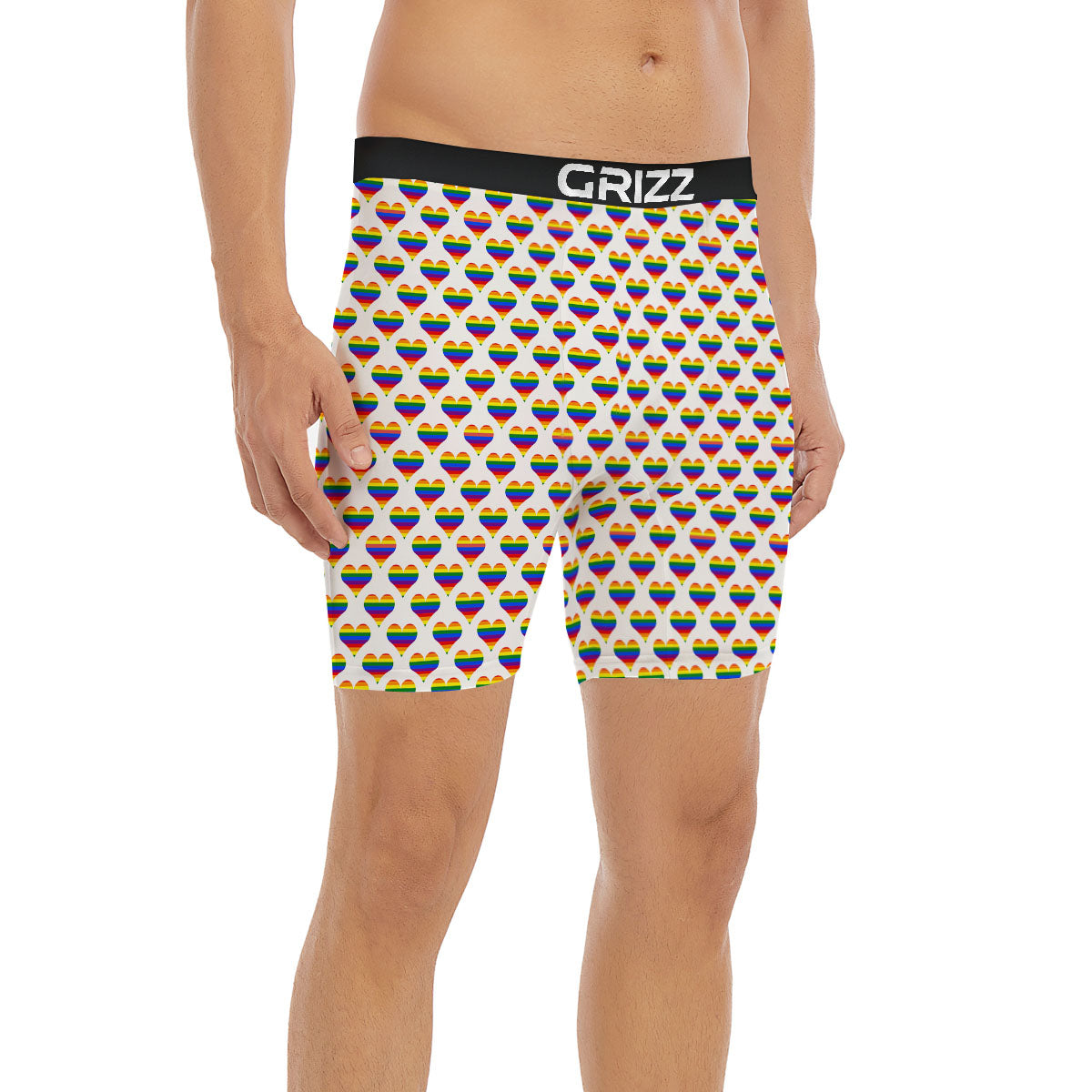 Striped White Heart On LGBT Pride Print Pattern Boxer Briefs-grizzshop