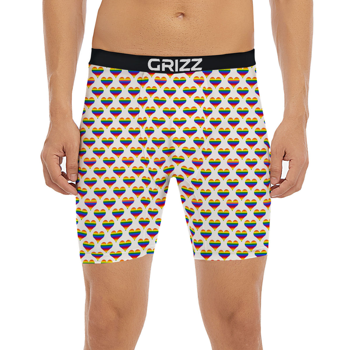 Striped White Heart On LGBT Pride Print Pattern Boxer Briefs-grizzshop