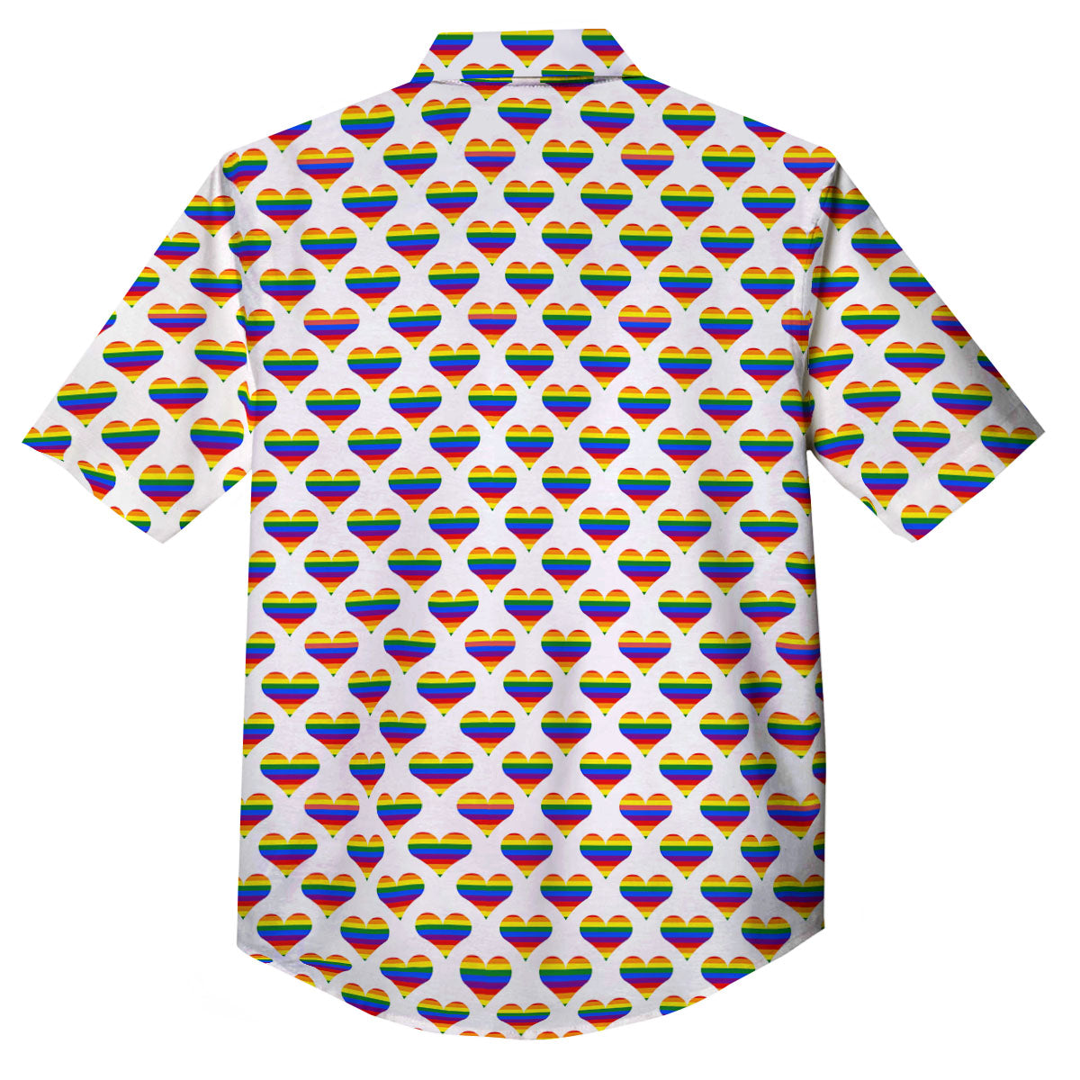 Striped White Heart On LGBT Pride Print Pattern Button Up Shirt-grizzshop