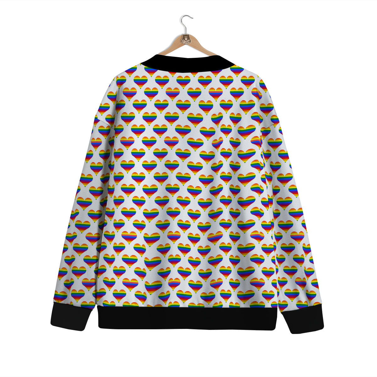 Striped White Heart On LGBT Pride Print Pattern Cardigan-grizzshop