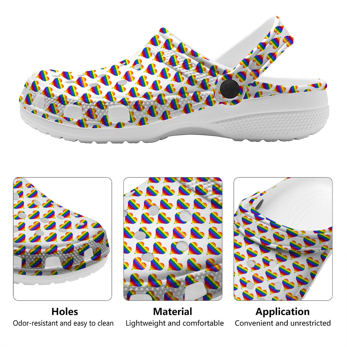 Striped White Heart On LGBT Pride Print Pattern Clog-grizzshop