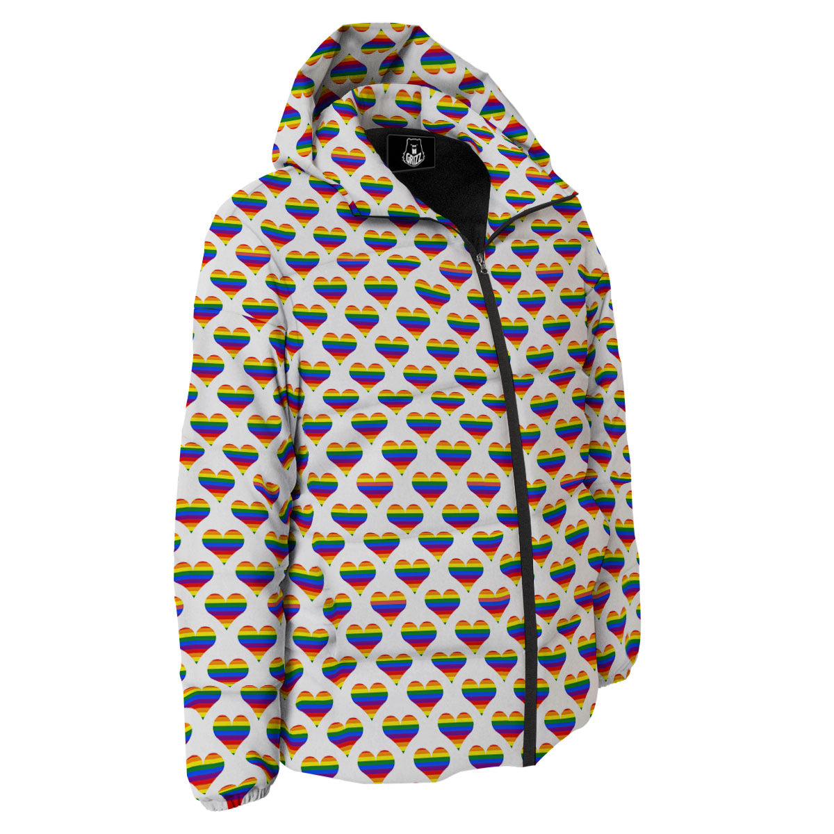 Striped White Heart On LGBT Pride Print Pattern Down Jacket-grizzshop