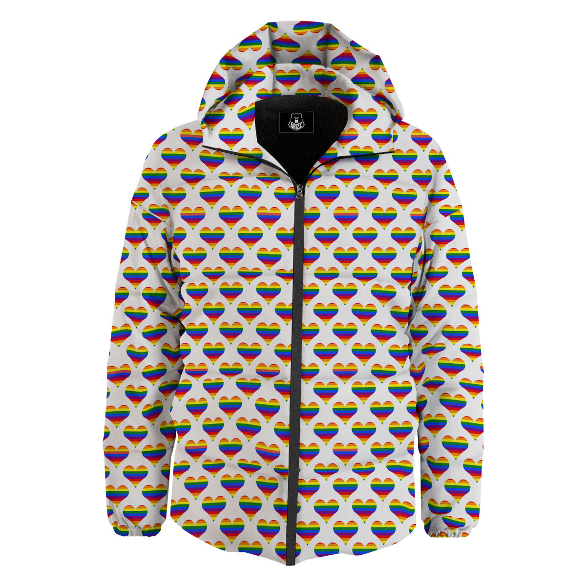 Striped White Heart On LGBT Pride Print Pattern Down Jacket-grizzshop