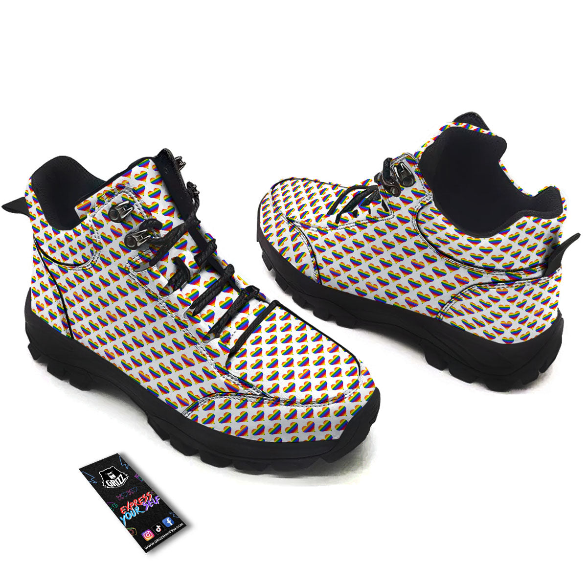 Striped White Heart On LGBT Pride Print Pattern Hiking Shoes-grizzshop