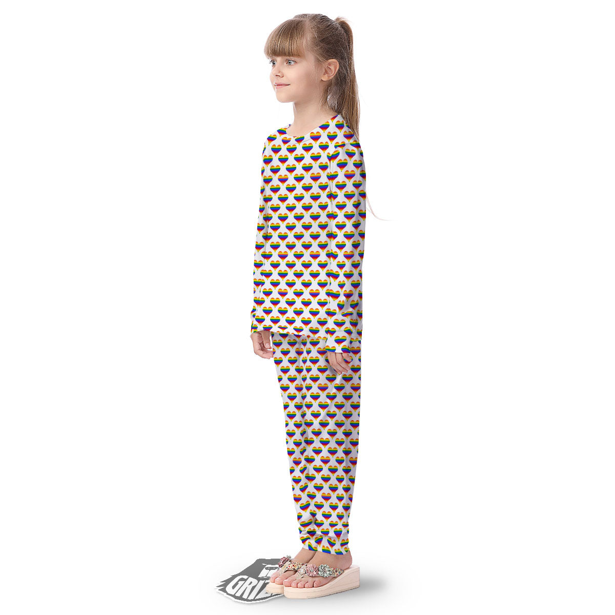 Striped White Heart On LGBT Pride Print Pattern Kid's Pajamas-grizzshop
